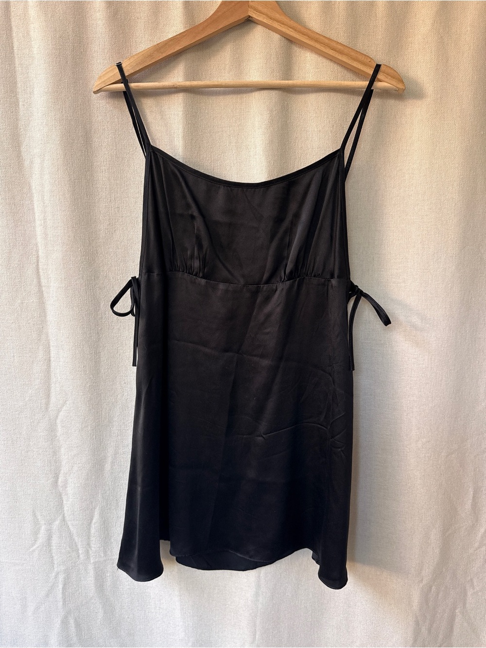 Satin Black Side-Tie Slip Dress